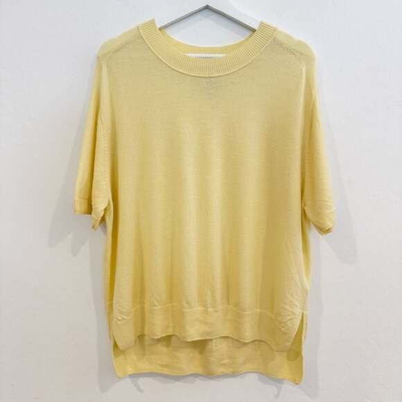 Maeve 100% Merino Wool Short Sleeve Knit Sweater Top Yellow Anthropologie Small - Picture 1 of 8